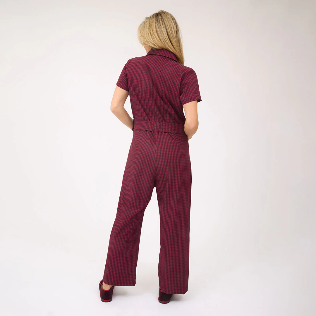 City Jumpsuit, Burgundy Gingham - Image 3