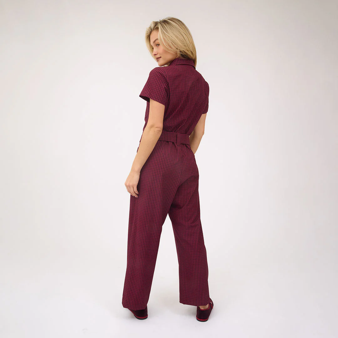 City Jumpsuit, Burgundy Gingham - Image 4