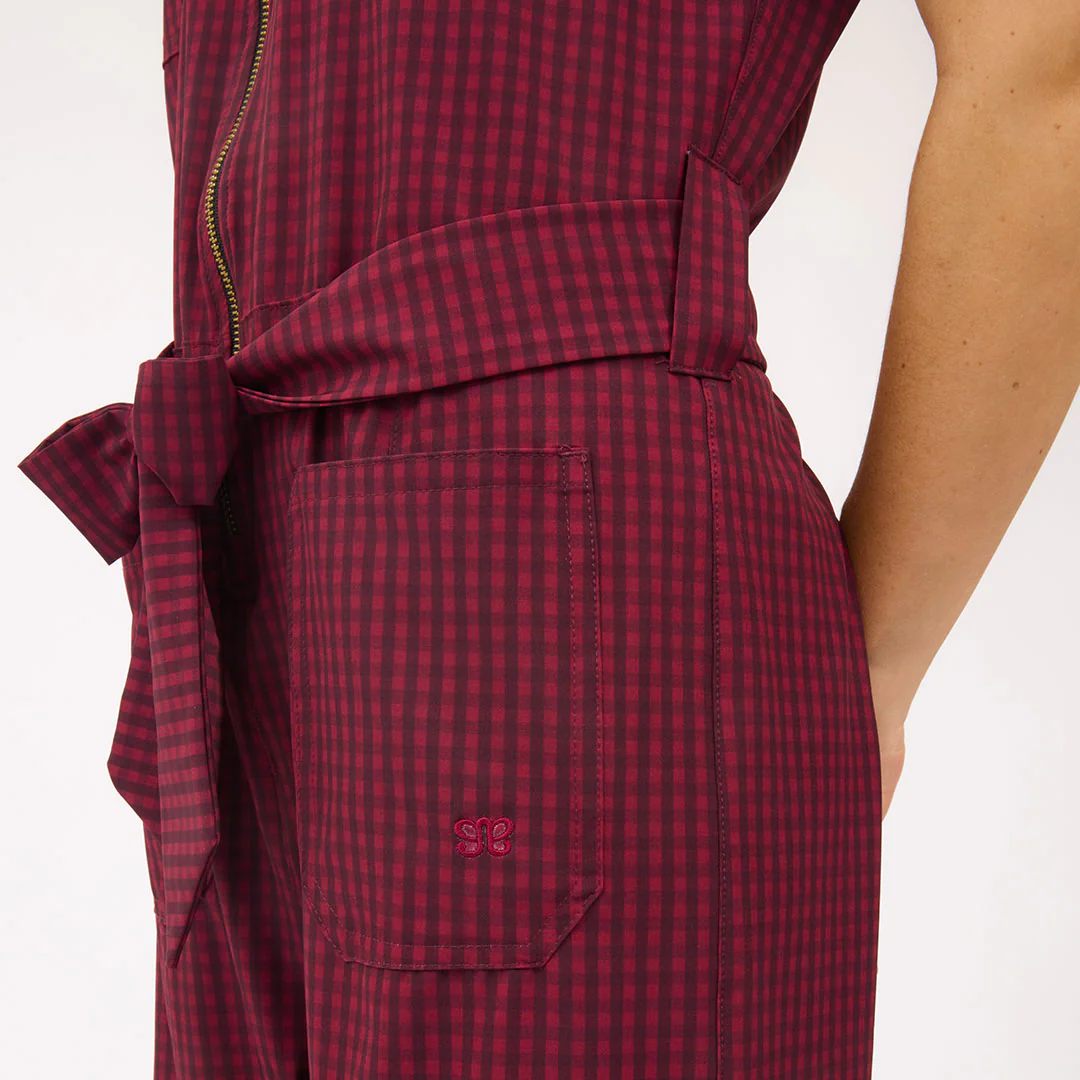 City Jumpsuit, Burgundy Gingham - Image 5