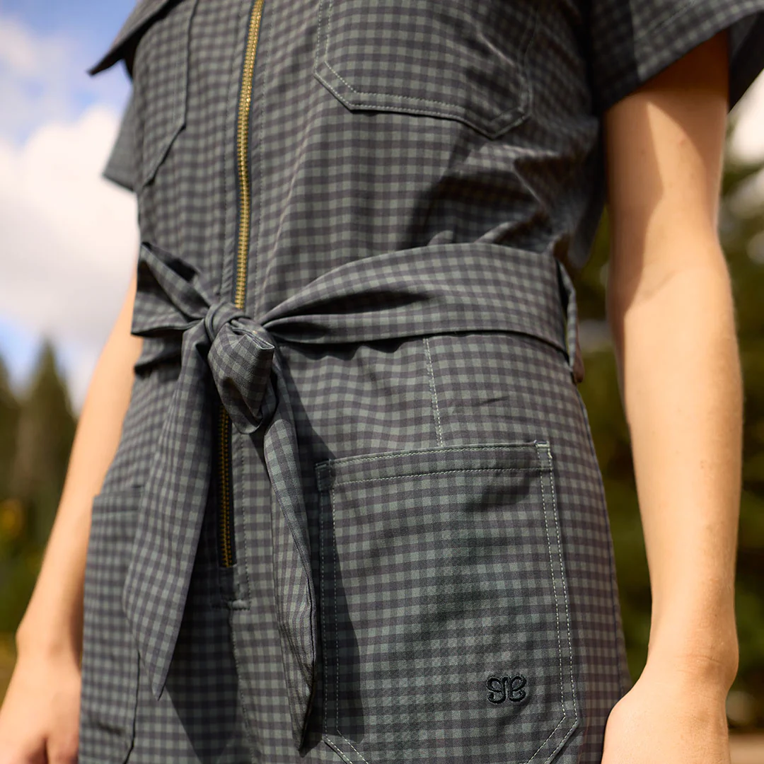 City Jumpsuit, Olive Gingham - Image 2