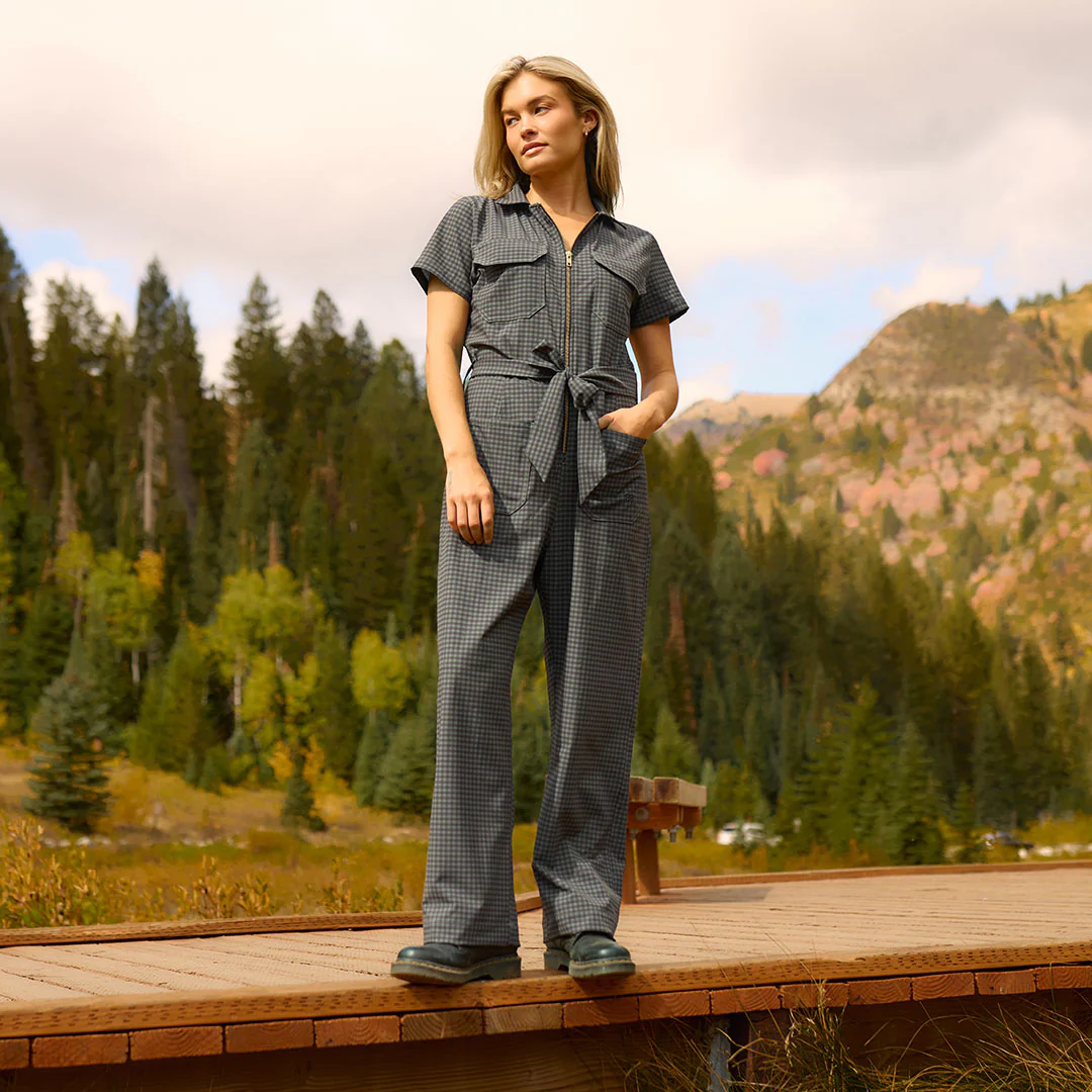 City Jumpsuit, Olive Gingham - Image 3