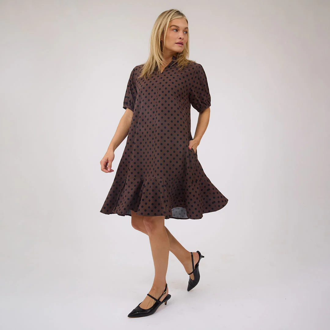 Clara Dress, Black/Brown Polka Dot - Image 5