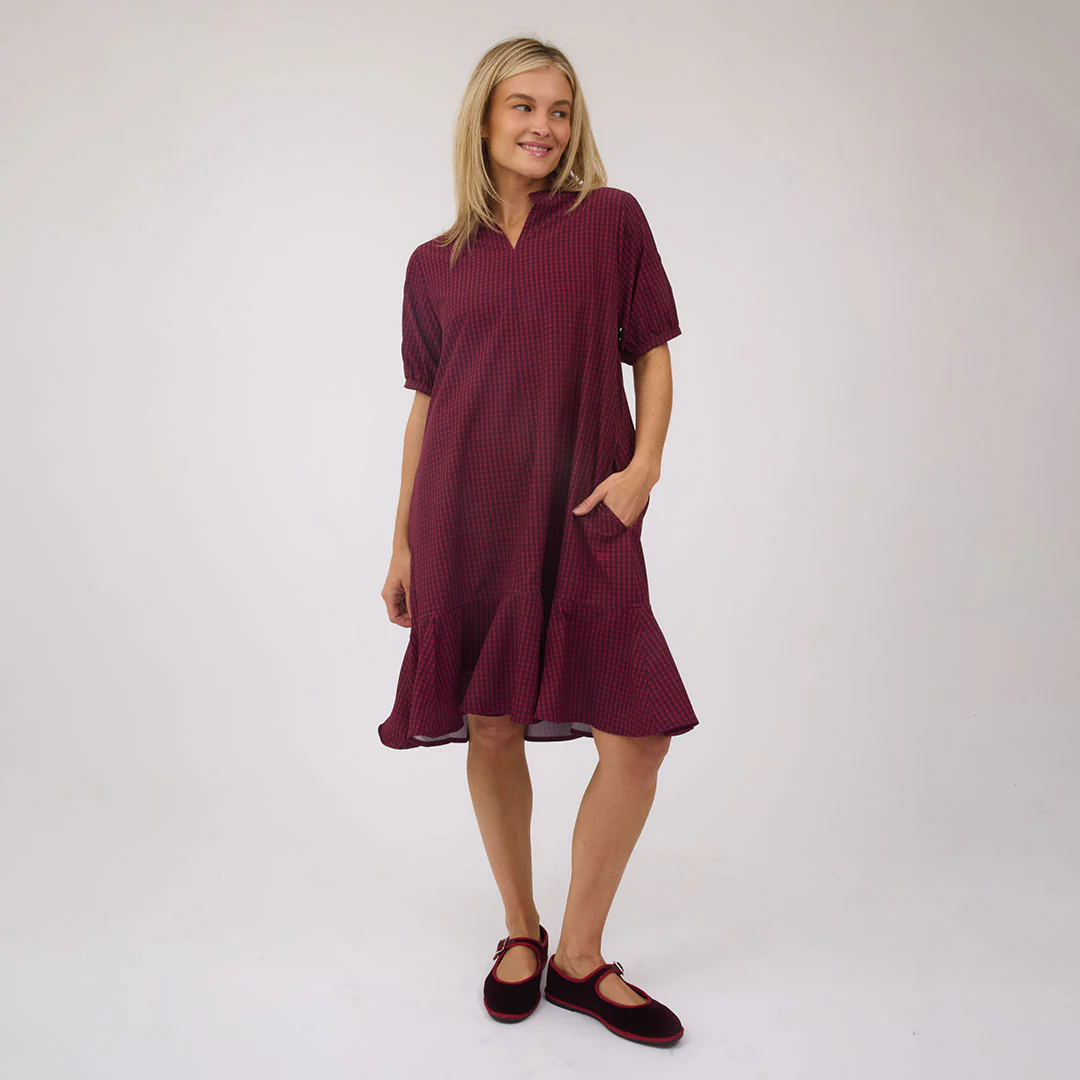 Clara Dress, Burgundy Gingham - Image 2