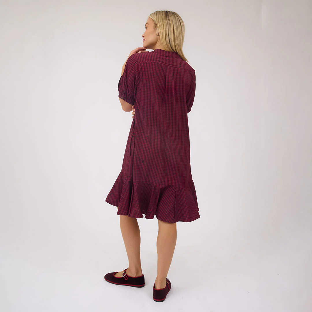 Clara Dress, Burgundy Gingham - Image 3