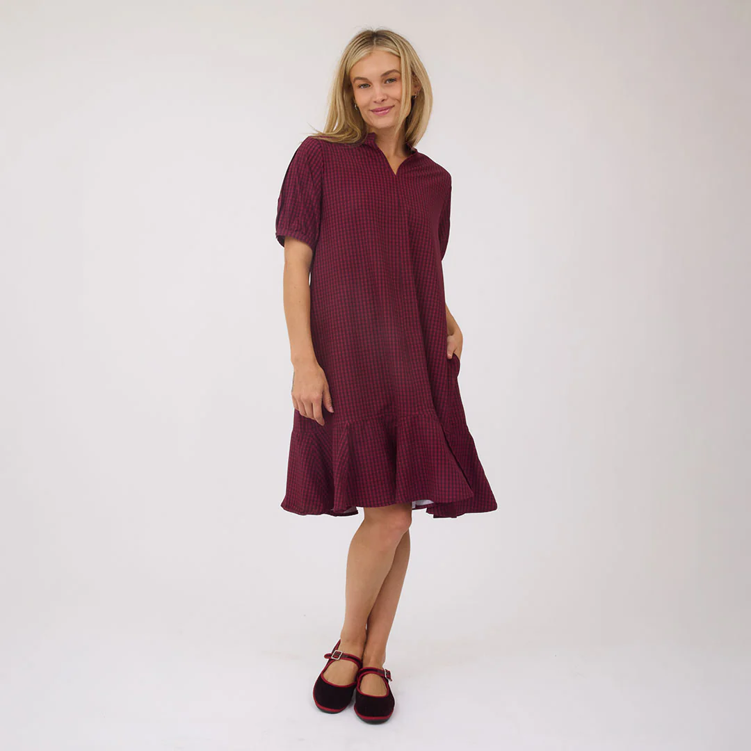 Clara Dress, Burgundy Gingham - Image 4