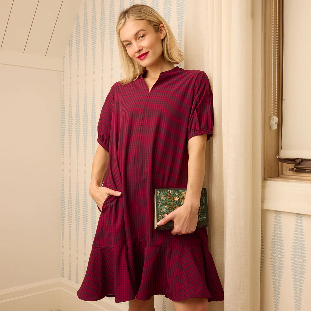 Clara Dress, Burgundy Gingham - Image 7