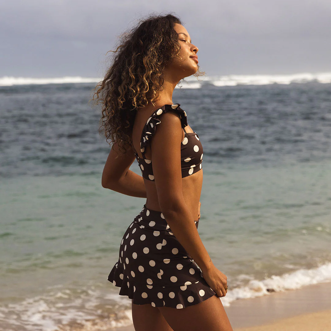 Cream Cocoa Dot High-Waisted Swim Skirt - Image 3