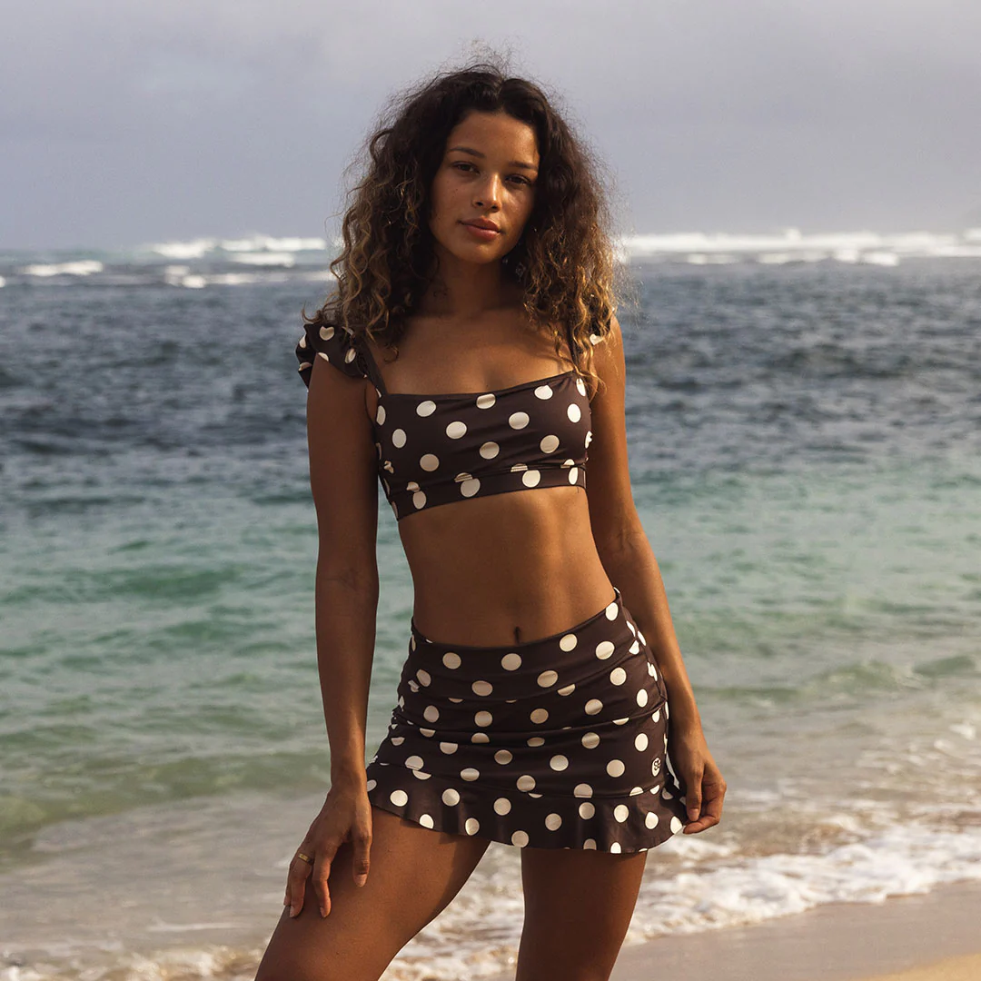 Cream Cocoa Dot High-Waisted Swim Skirt - Image 7