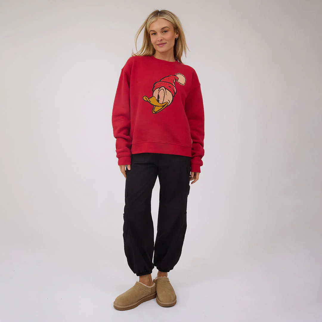 Disney Donald Duck Holiday Crew Sweatshirt, Red - Image 3