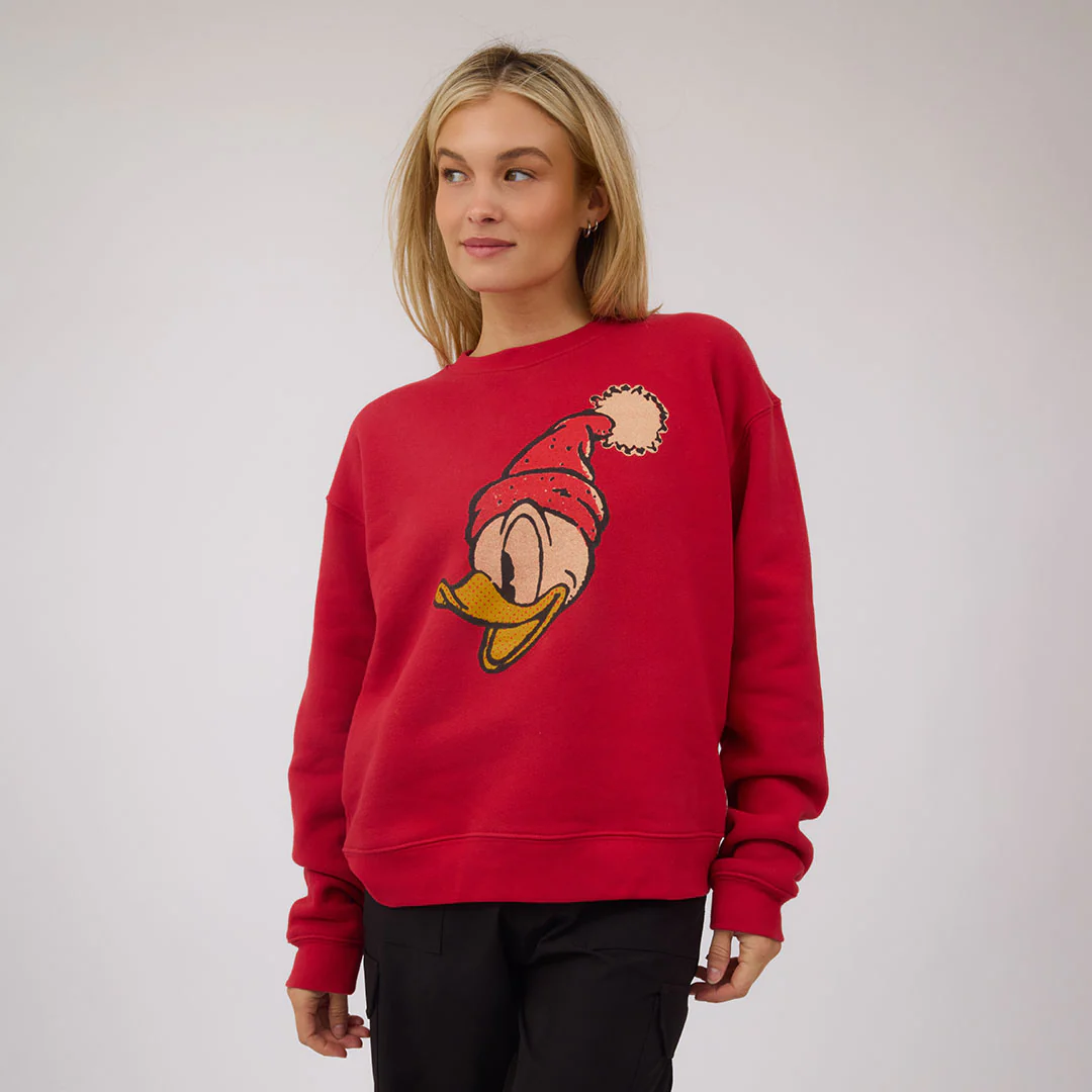 Disney Donald Duck Holiday Crew Sweatshirt, Red - Image 4