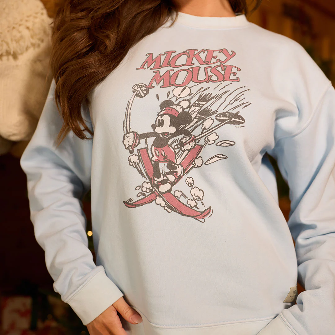 Disney Mickey Mouse Ski Crew Sweatshirt, Powder Blue - Image 6