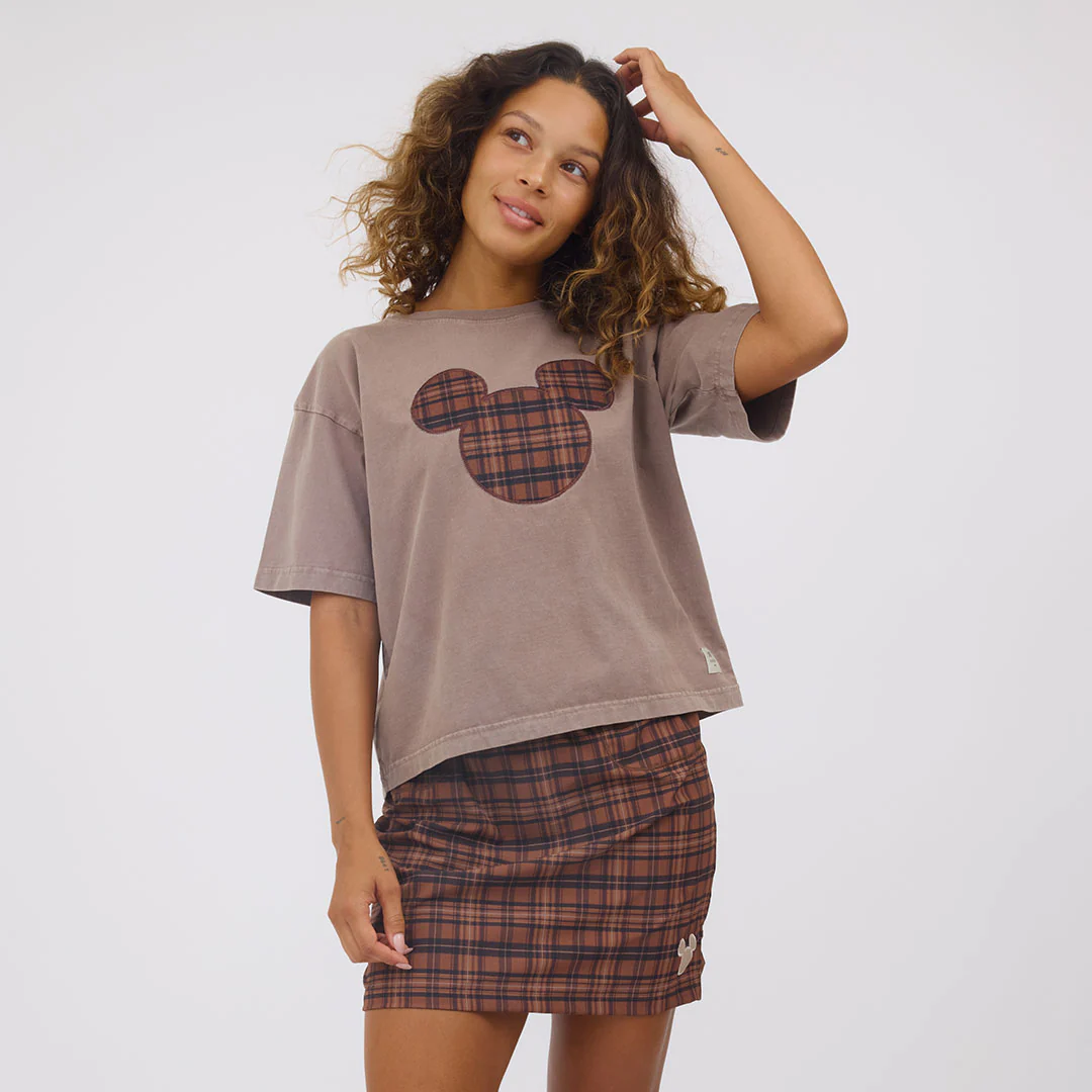 Disney Mickey Plaid Oversized Tee, Brown - Image 5