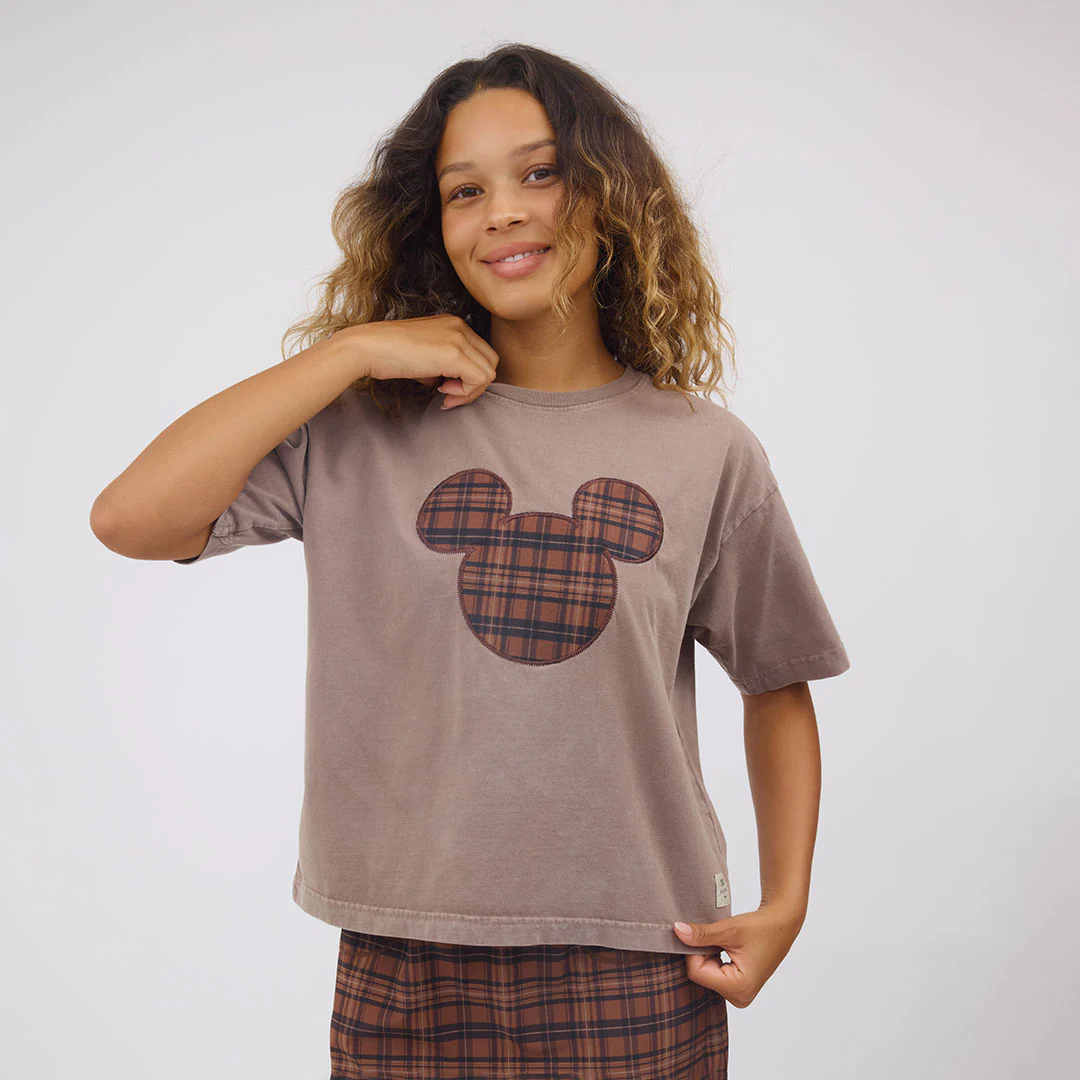 Disney Mickey Plaid Oversized Tee, Brown - Image 6