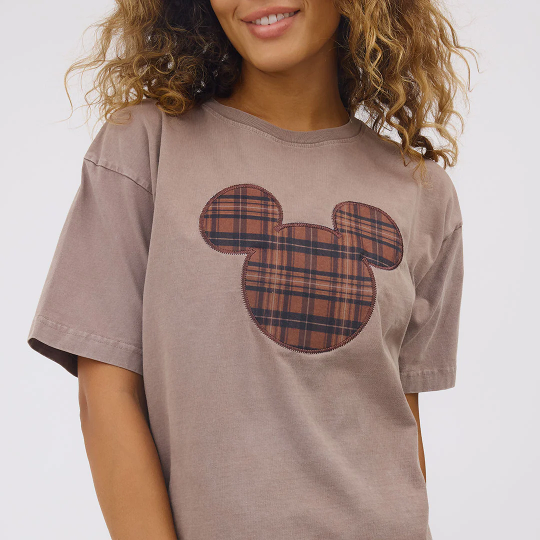 Disney Mickey Plaid Oversized Tee, Brown - Image 7