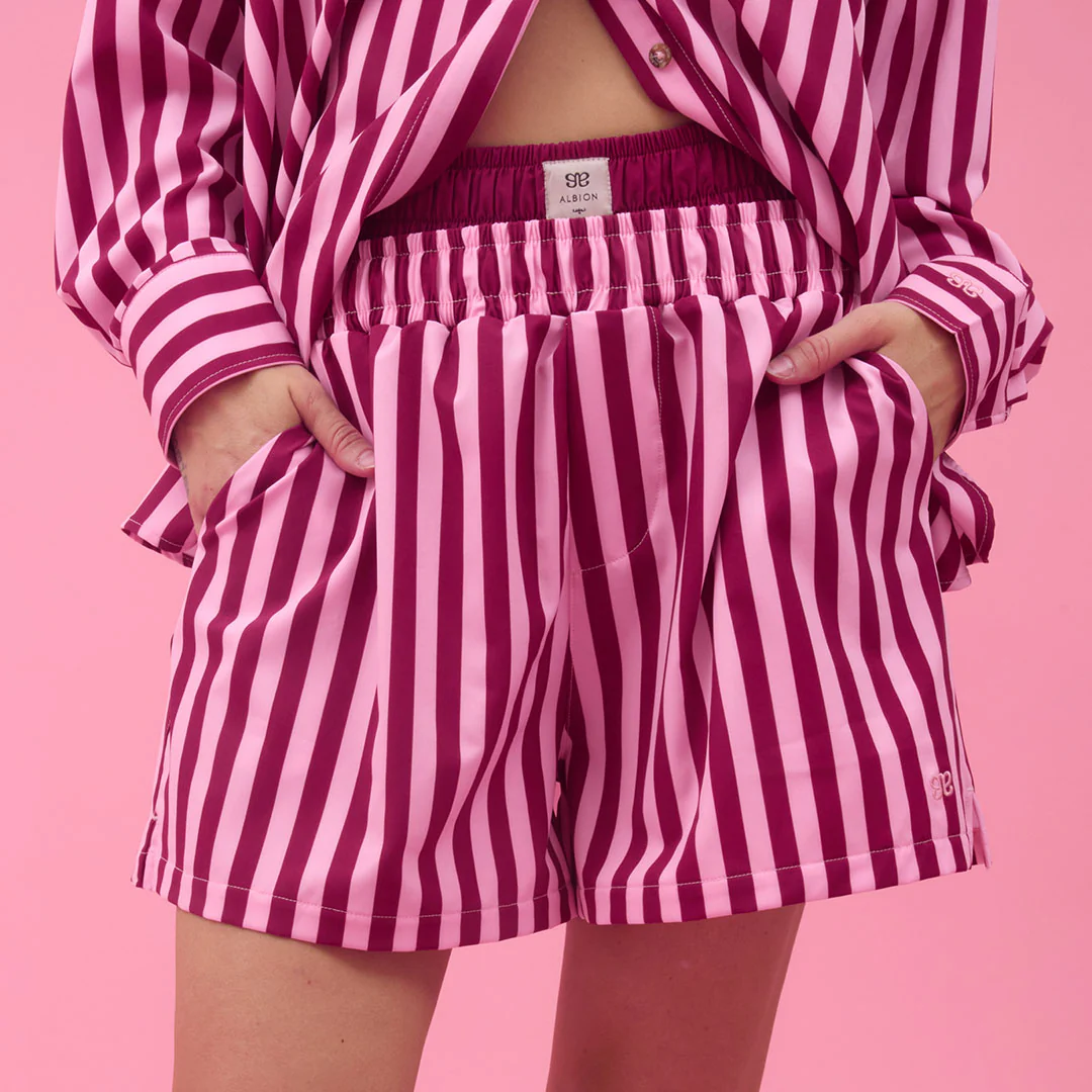 Double Boxer Shorts, Cranberry Stripe