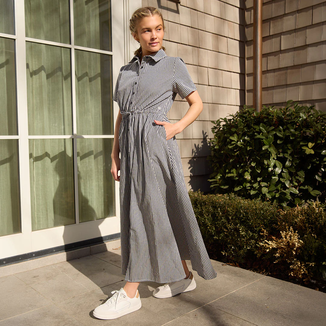 Emma Maxi Dress, Navy Gingham - Image 2