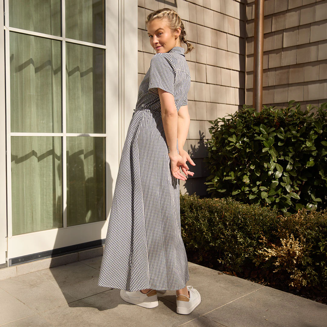 Emma Maxi Dress, Navy Gingham - Image 3