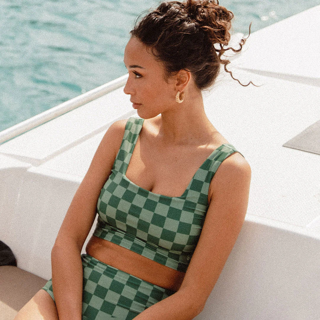 Green Check Olivia Swim Crop - Image 5