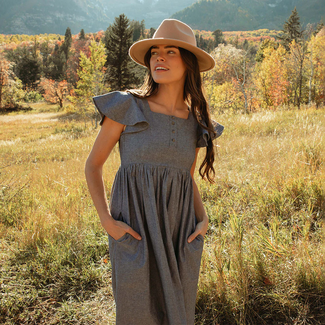 Hailey Maxi Dress, Black Chambray - Image 12