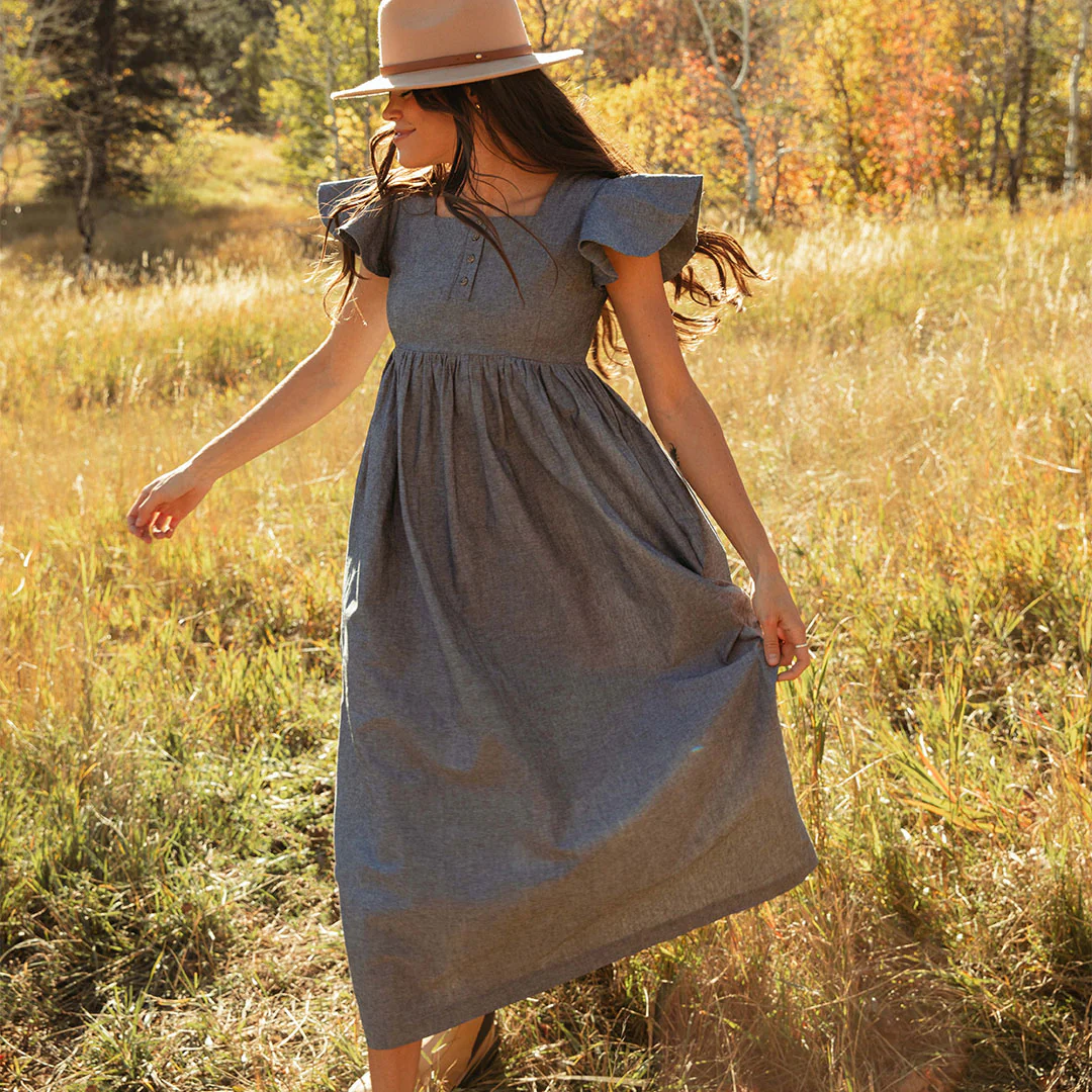 Hailey Maxi Dress, Black Chambray - Image 2