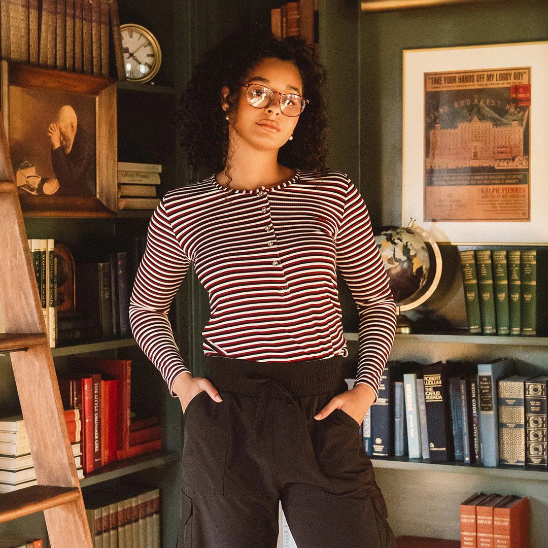 Henley, Burgundy Stripe - Image 12