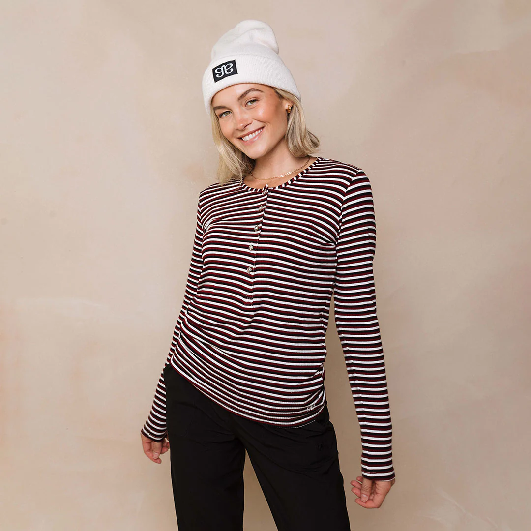 Henley, Burgundy Stripe - Image 4