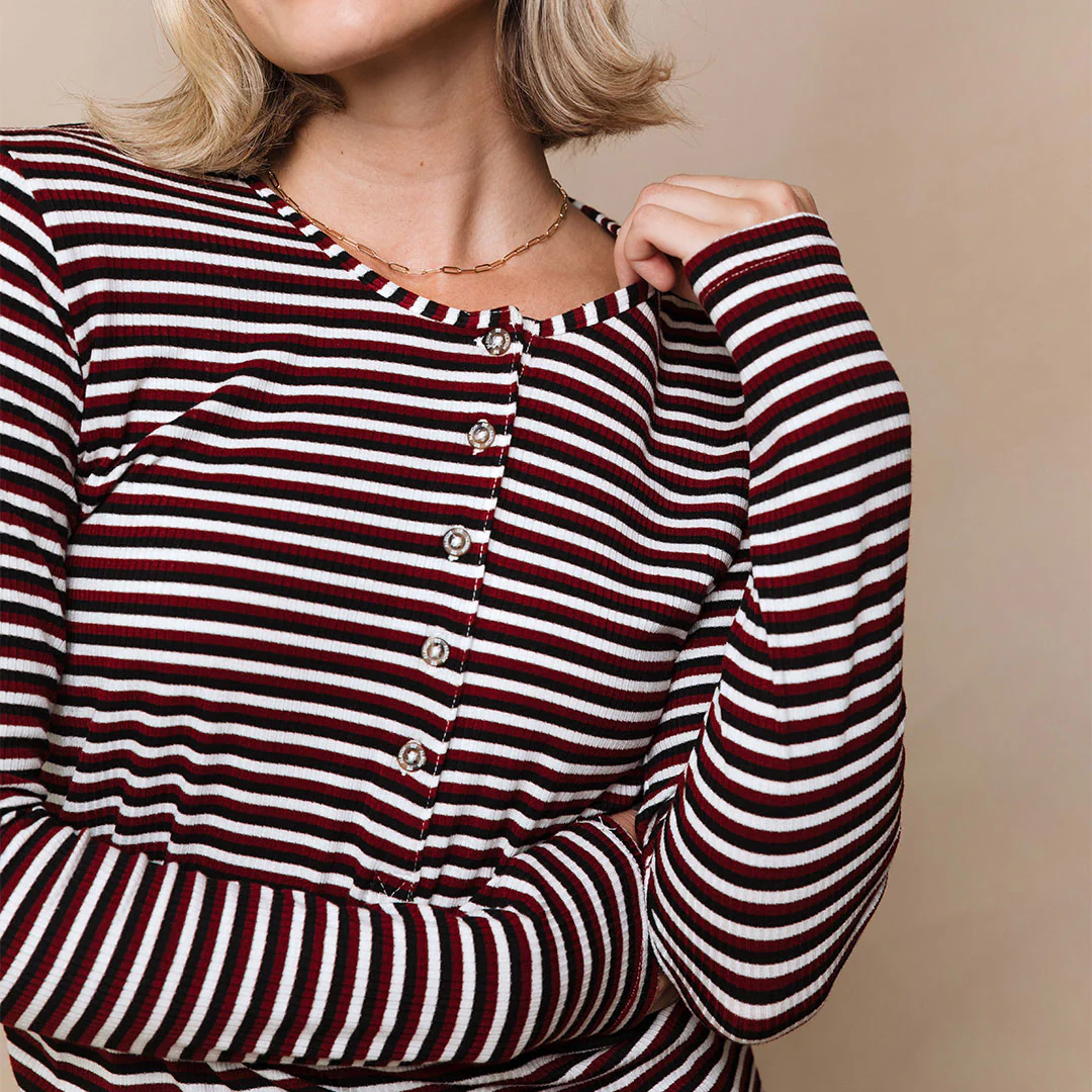 Henley, Burgundy Stripe - Image 6