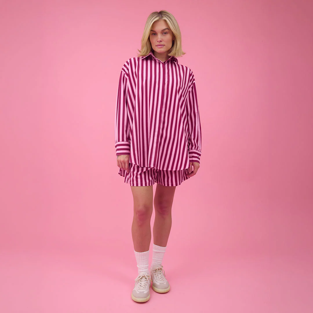 Kimber Button Down, Cranberry Stripe - Image 2