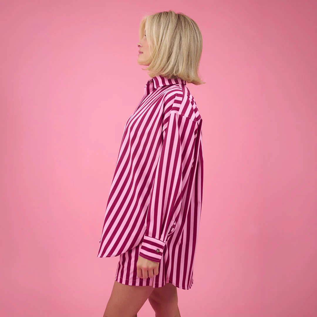 Kimber Button Down, Cranberry Stripe - Image 3