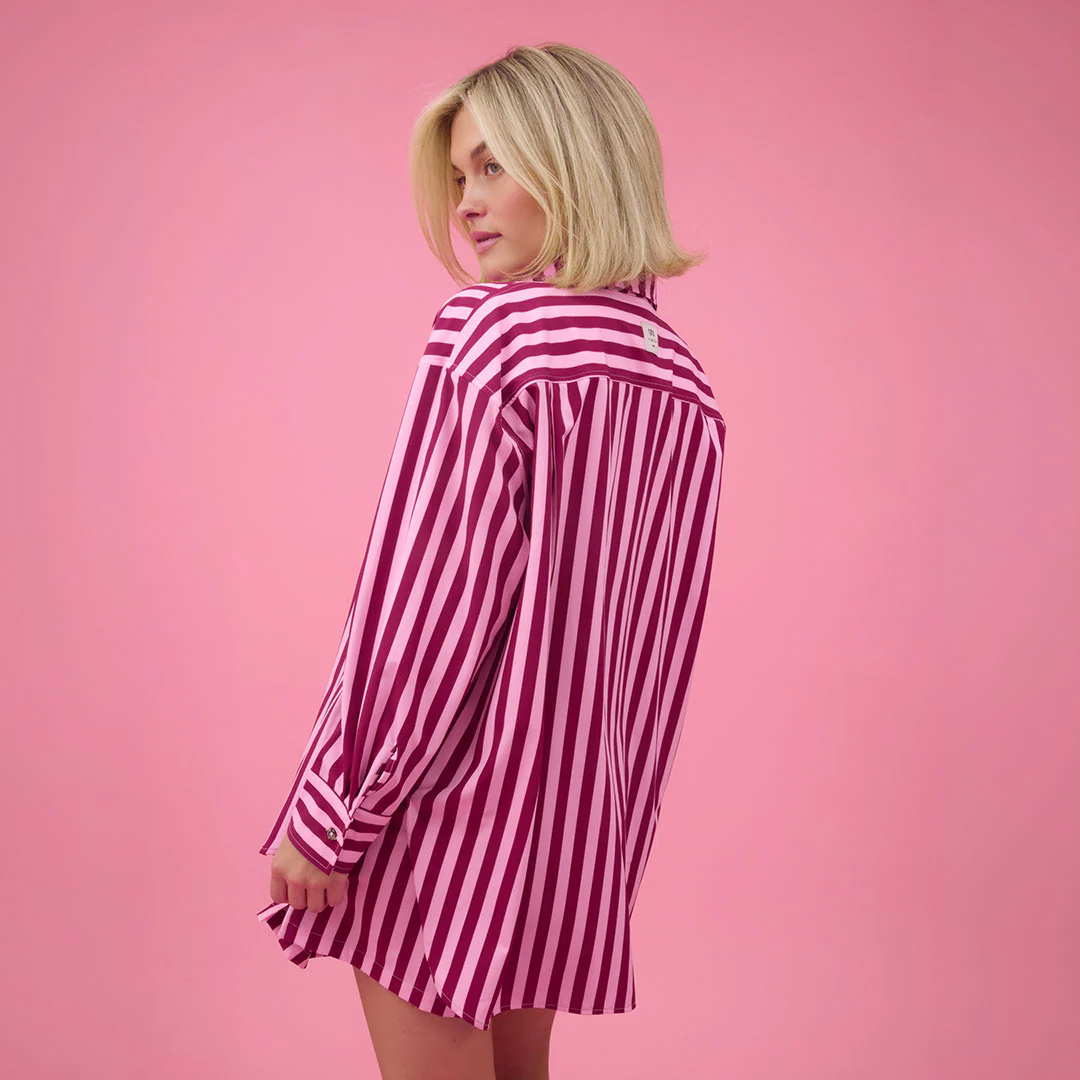 Kimber Button Down, Cranberry Stripe - Image 4
