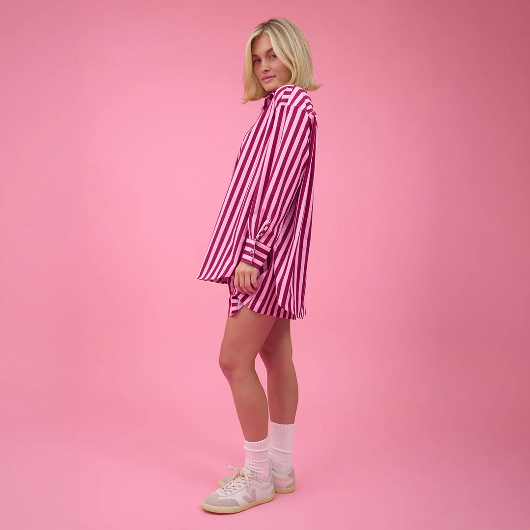 Kimber Button Down, Cranberry Stripe - Image 7