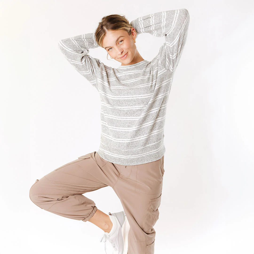 Long Sleeve Sweater, Grey and White Stripe - Image 4