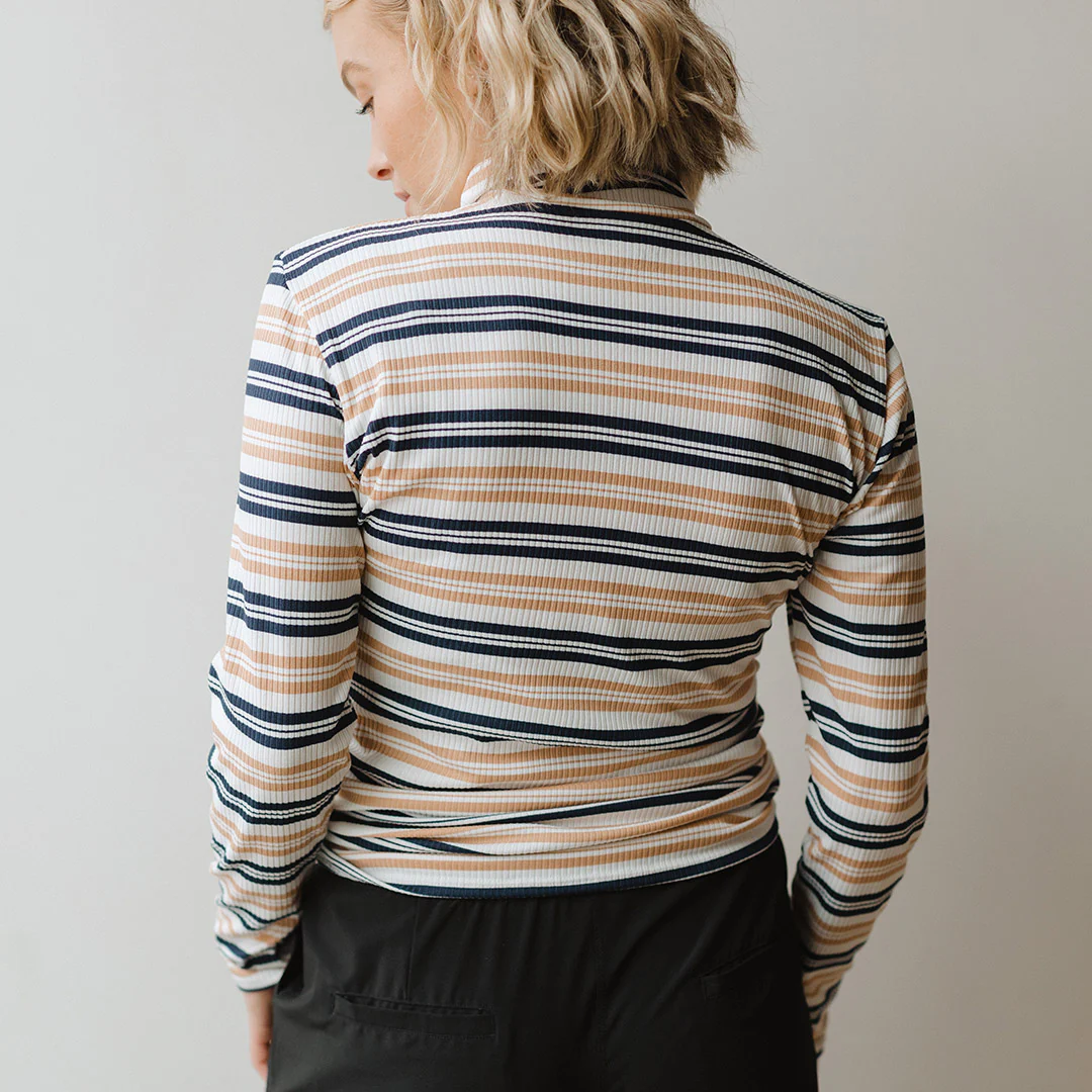 Long Sleeve Turtleneck, Navy and Tan Stripe - Image 4