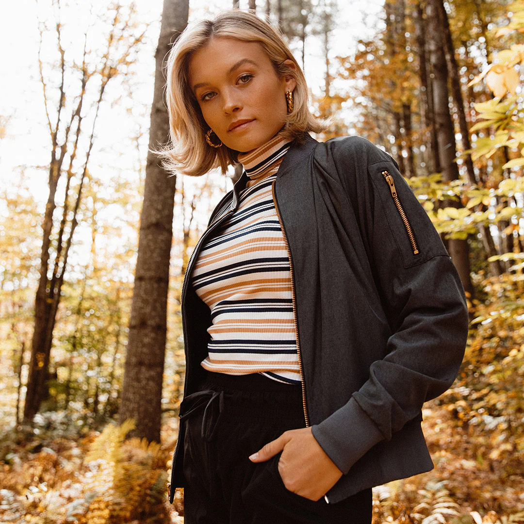 Long Sleeve Turtleneck, Navy and Tan Stripe - Image 6