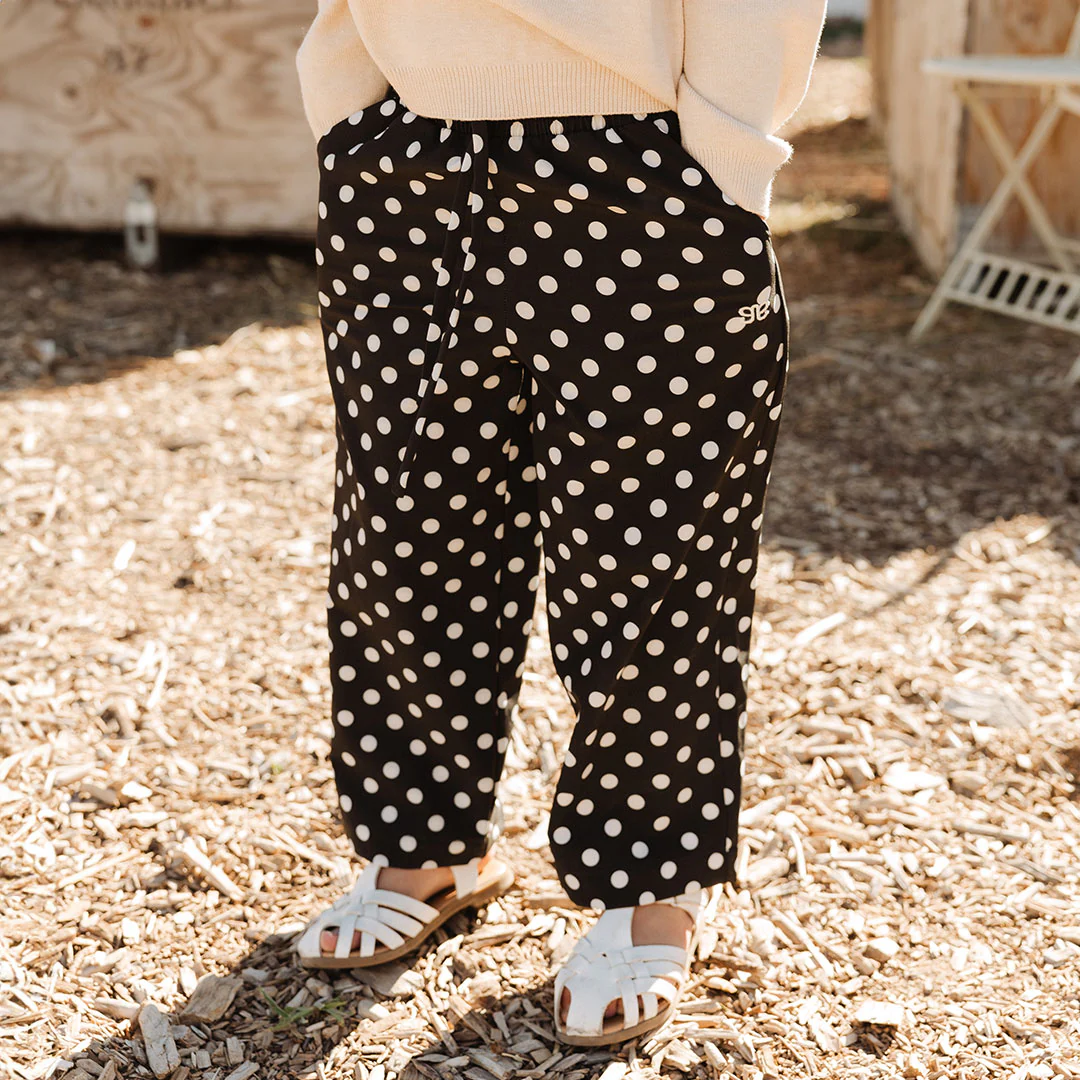 Mini Audrey Wide Leg Pants, Black Polka Dot - Image 3
