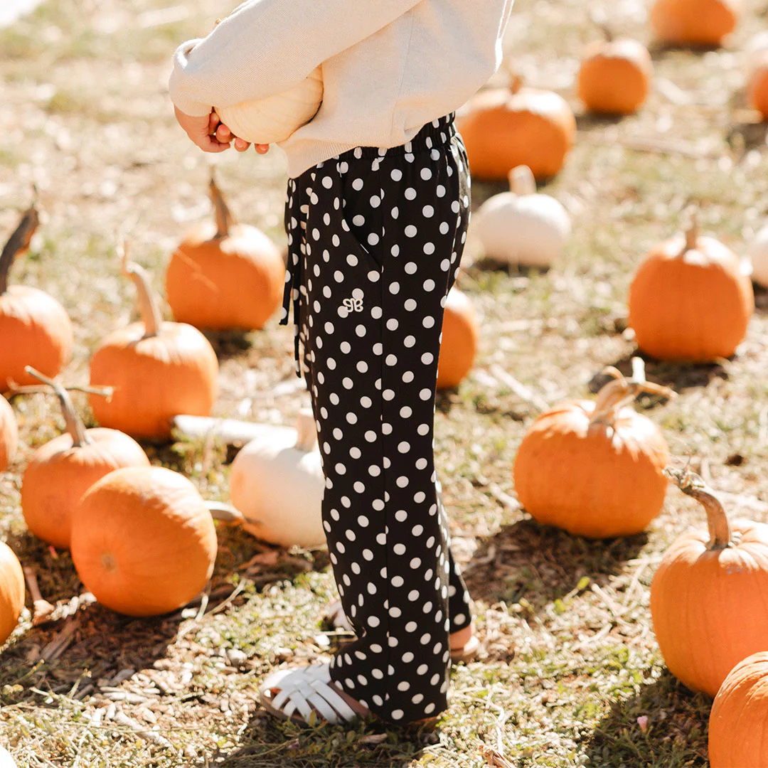 Mini Audrey Wide Leg Pants, Black Polka Dot - Image 5