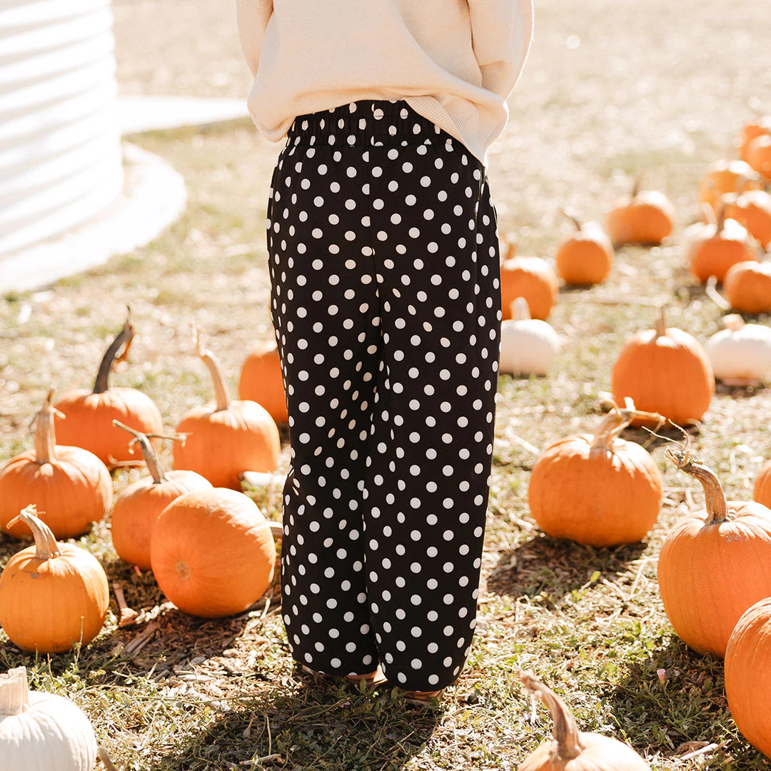Mini Audrey Wide Leg Pants, Black Polka Dot - Image 6