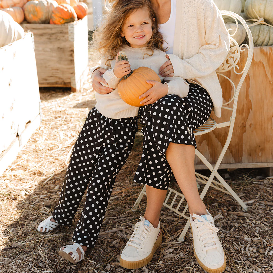 Mini Audrey Wide Leg Pants, Black Polka Dot - Image 7