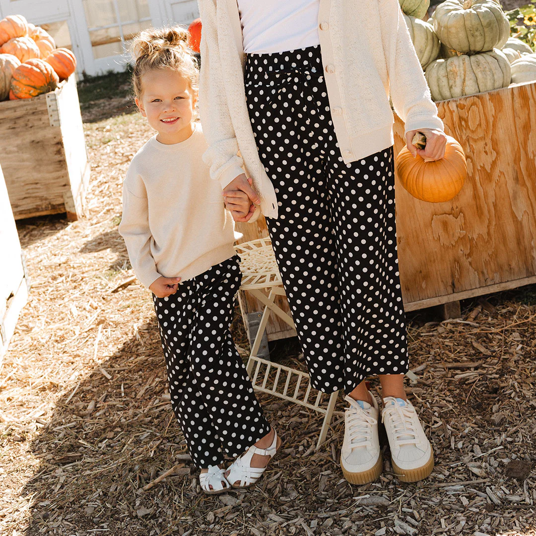 Mini Audrey Wide Leg Pants, Black Polka Dot - Image 8