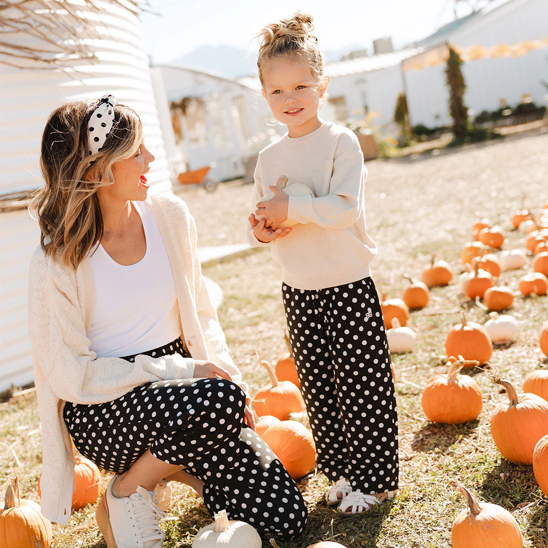 Mini Audrey Wide Leg Pants, Black Polka Dot - Image 9