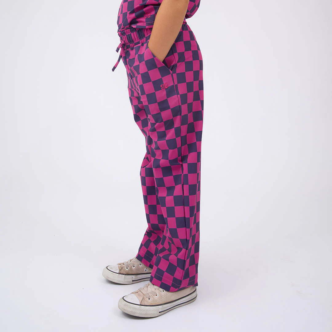 Mini Audrey Wide Leg Pants, Purple/Pink Check - Image 3