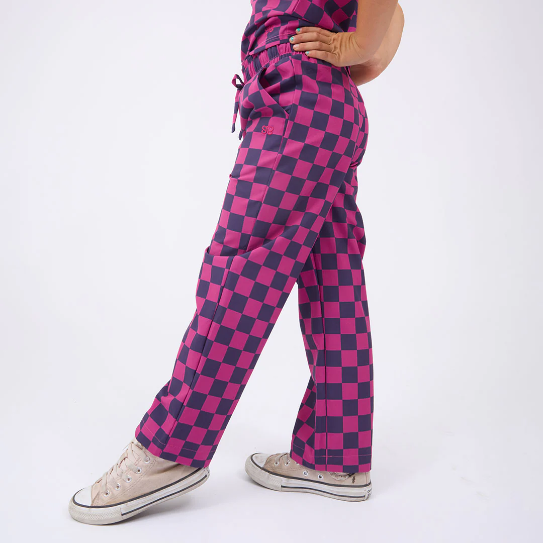 Mini Audrey Wide Leg Pants, Purple/Pink Check - Image 4