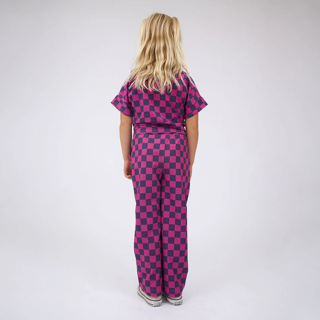 Mini Audrey Wide Leg Pants, Purple/Pink Check - Image 5