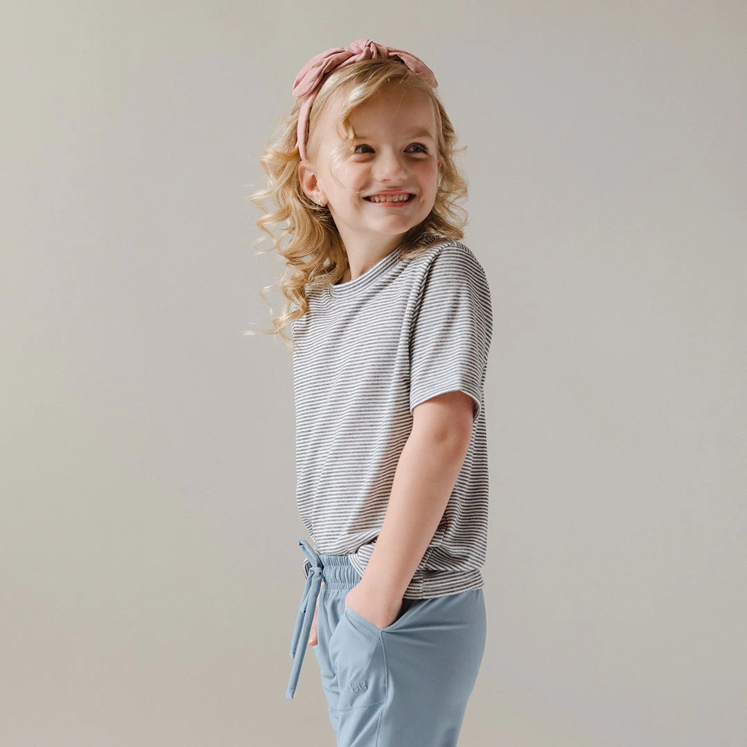 Mini Basic Tee, Grey Micro Stripe - Image 5