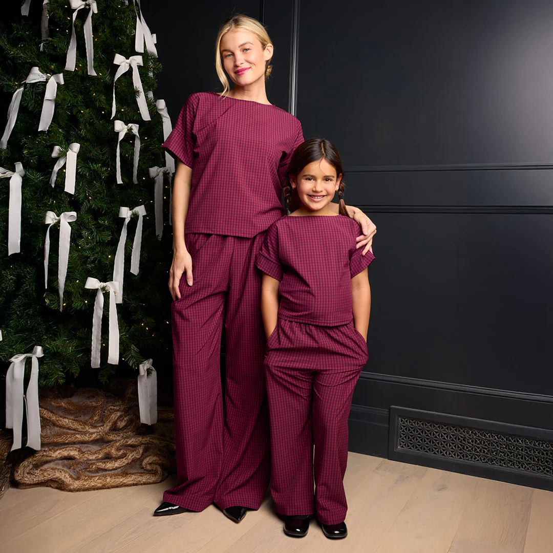 Mini Boss Tee, Burgundy Gingham - Image 6