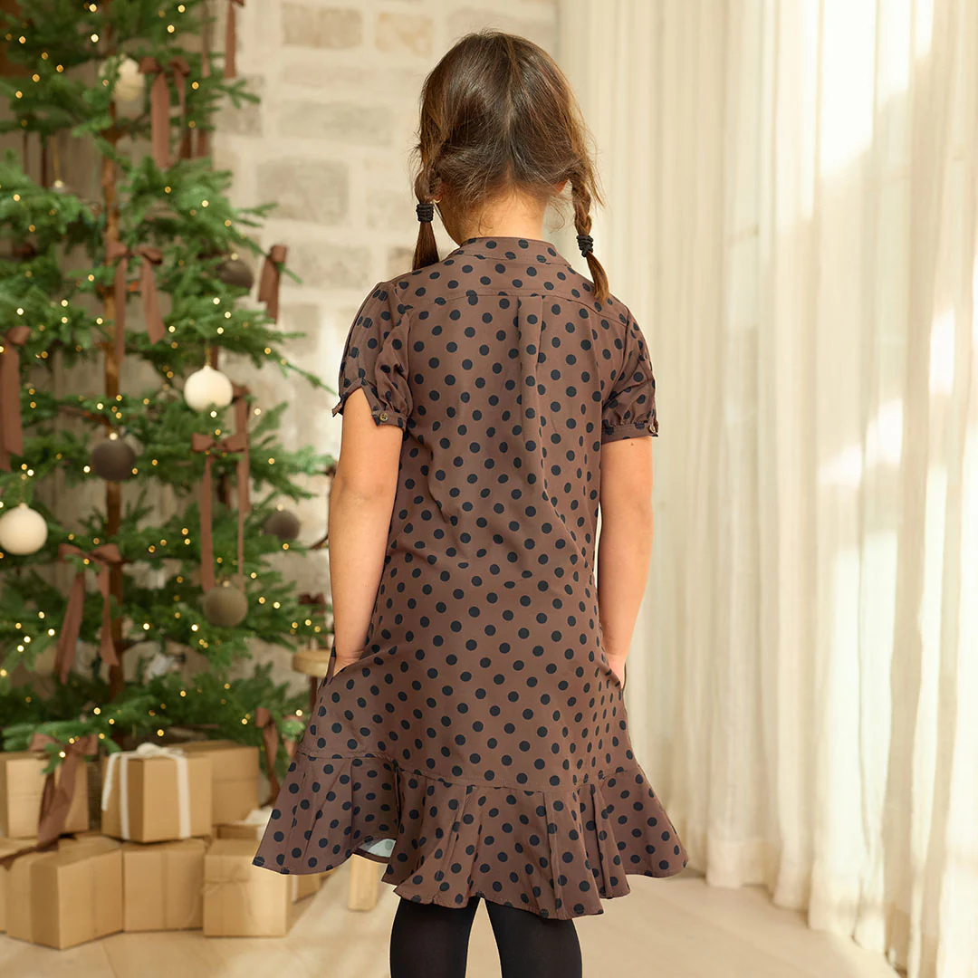 Mini Clara Dress, Black/Brown Polka Dot - Image 2