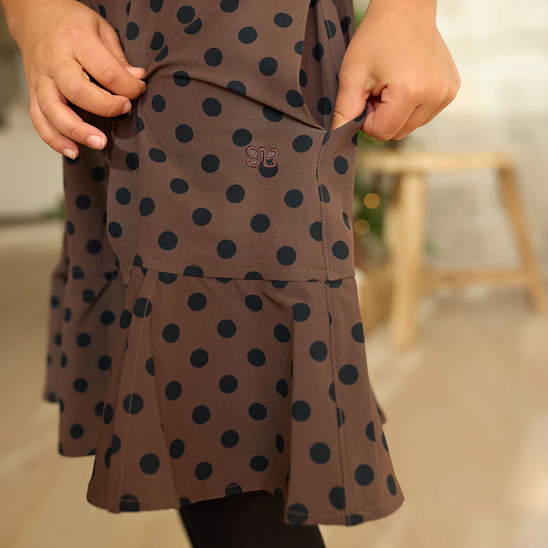 Mini Clara Dress, Black/Brown Polka Dot - Image 5