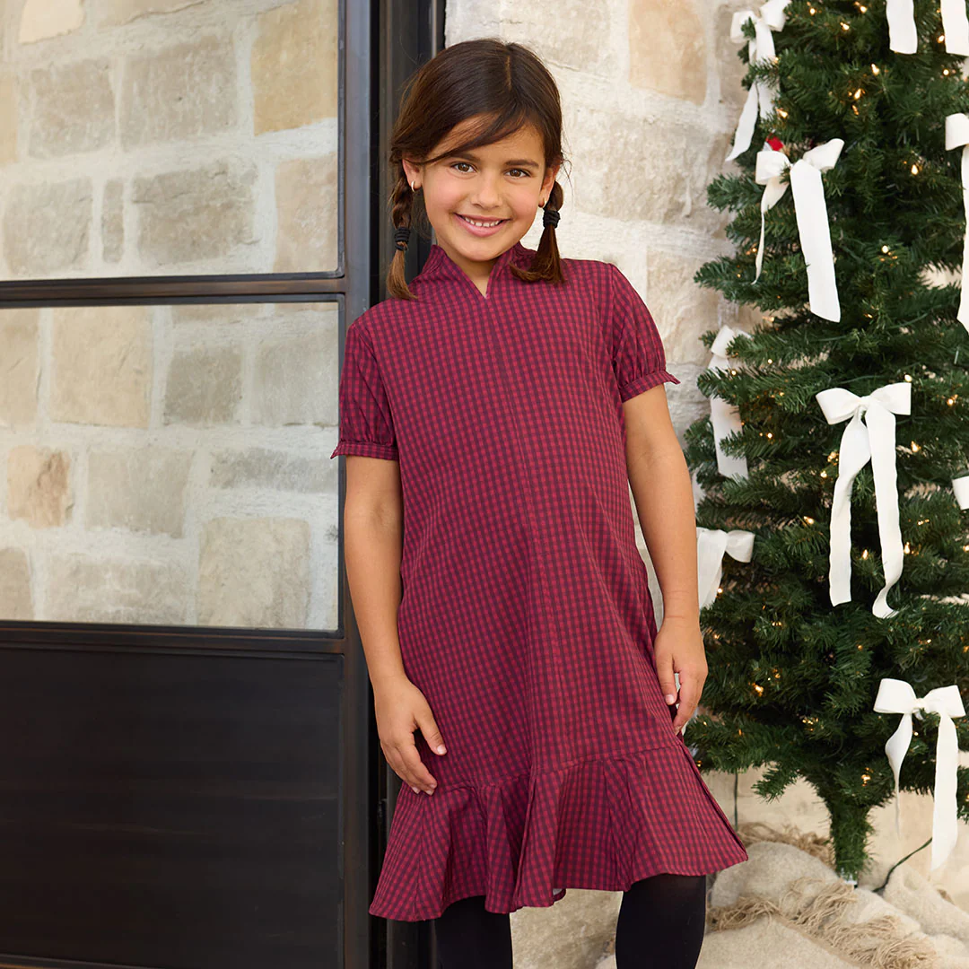 Mini Clara Dress, Burgundy Gingham - Image 2