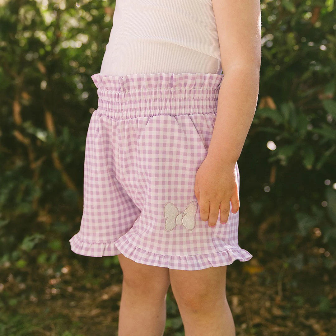 Mini Disney Bow Lake Shorts, Purple Gingham - Image 2