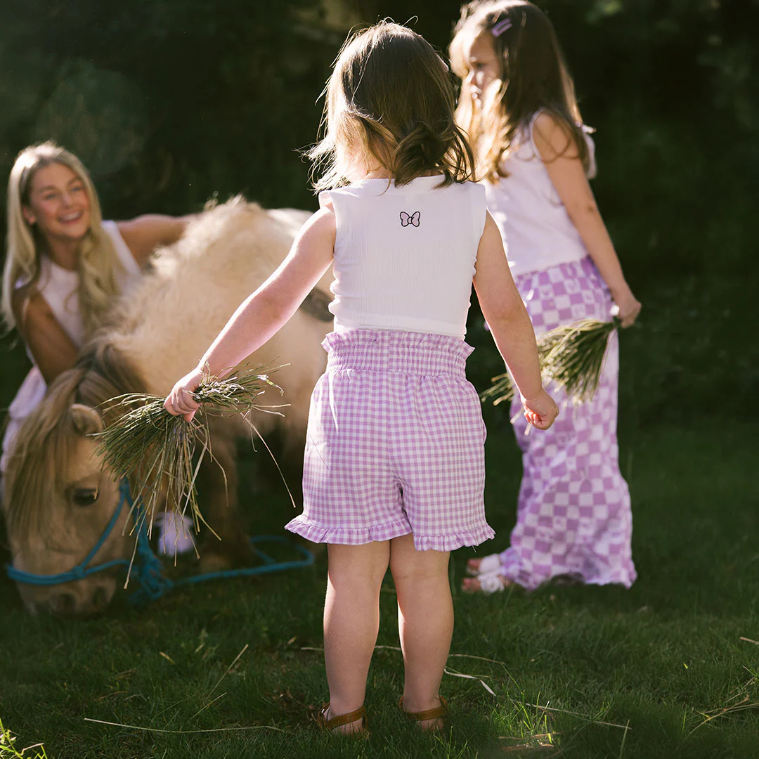 Mini Disney Bow Lake Shorts, Purple Gingham - Image 3